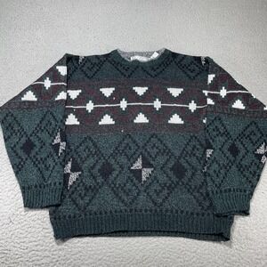 Vintage Michael Gerald Sweater Mens Large Green Aztec Knit Crewneck Pullover 90s